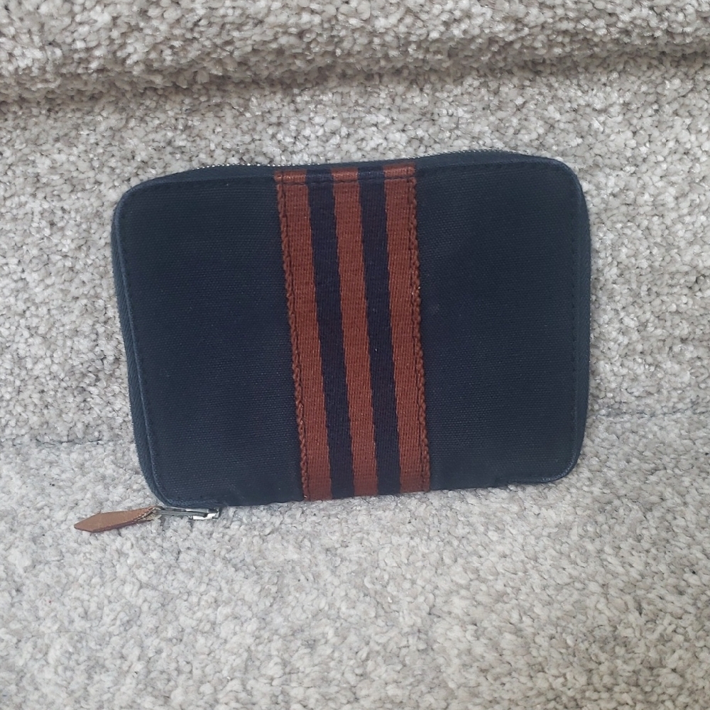 Men's Navy and Brown/Orange Stripe Hermes Zippy Wallet Authentic Rare Color